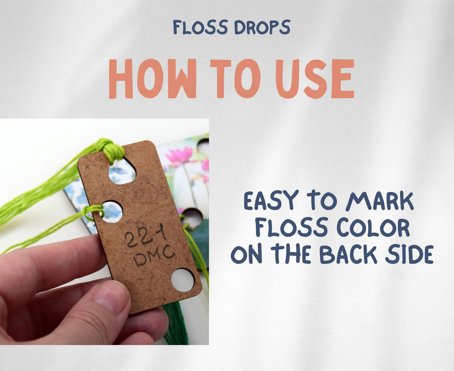 6 pcs Wooden Floss drops for cross stitch