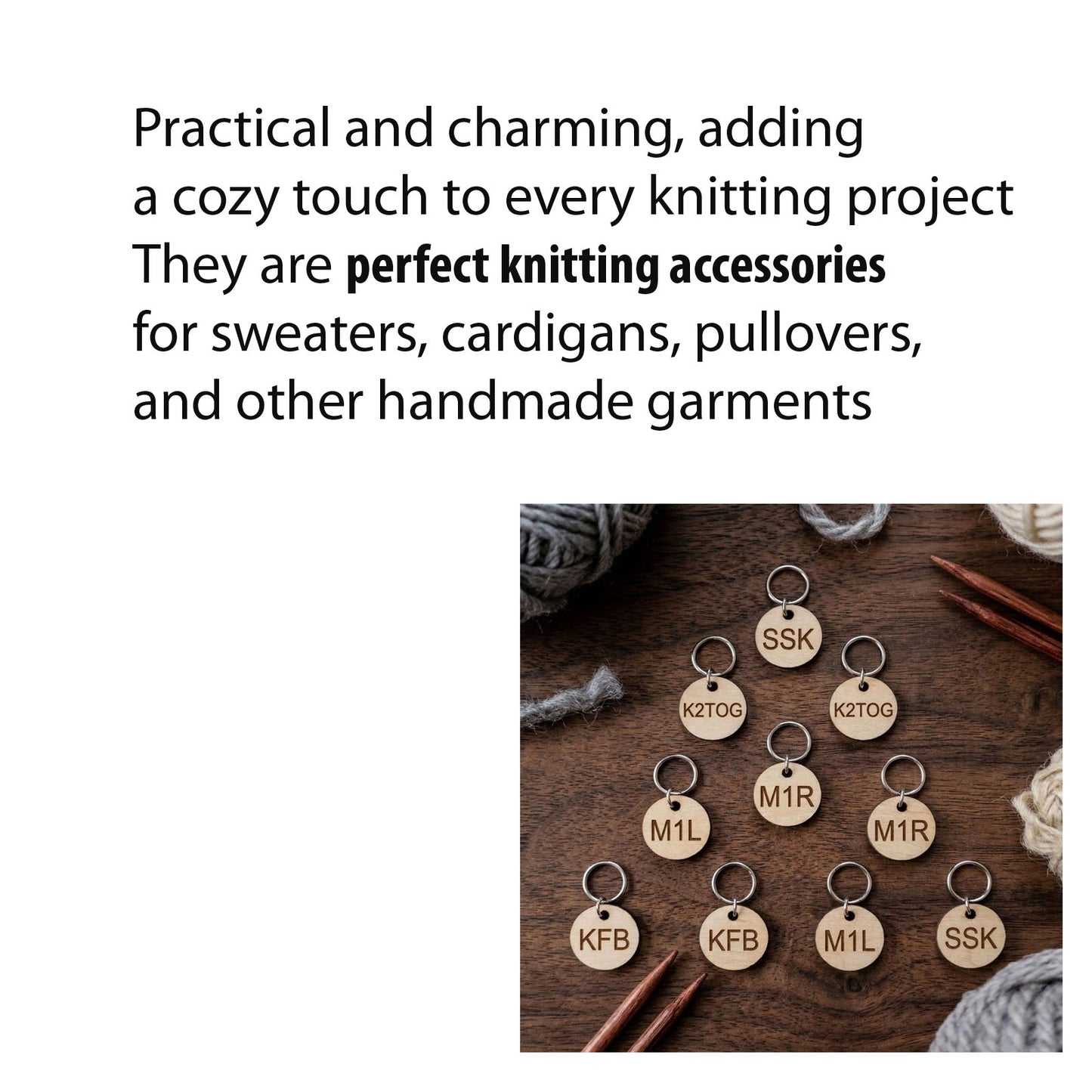 Cozy Wooden Sweater Stitch Markers - Cute Knitting Pattern Helpers, Set of 10