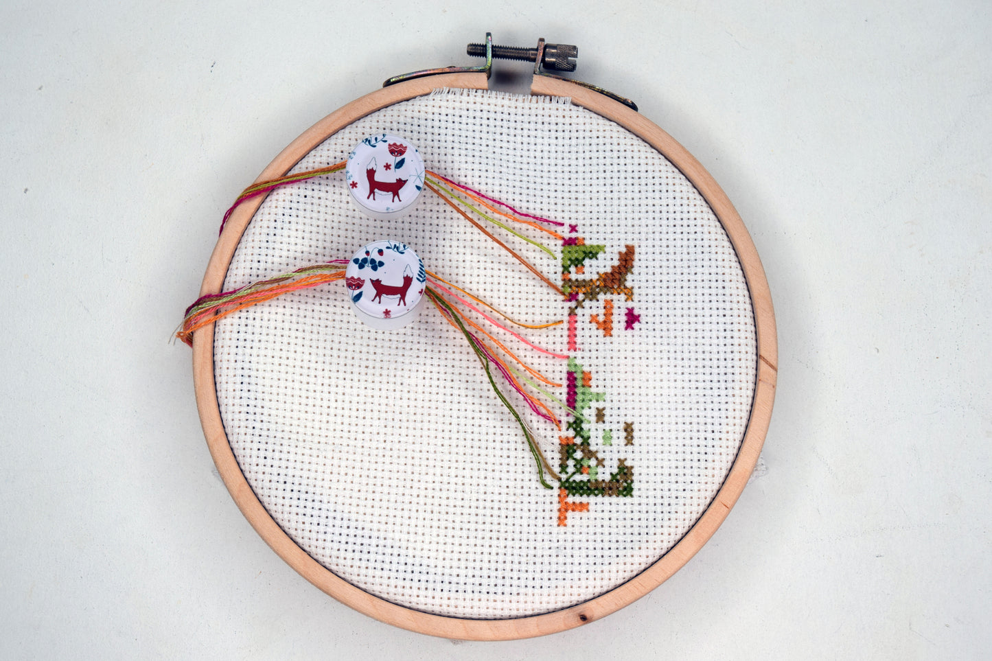 Foxes Accessory set 4 game changers for cross stitch: Pattern marker window - Parking bobbins - Thread hopper Dariamakes