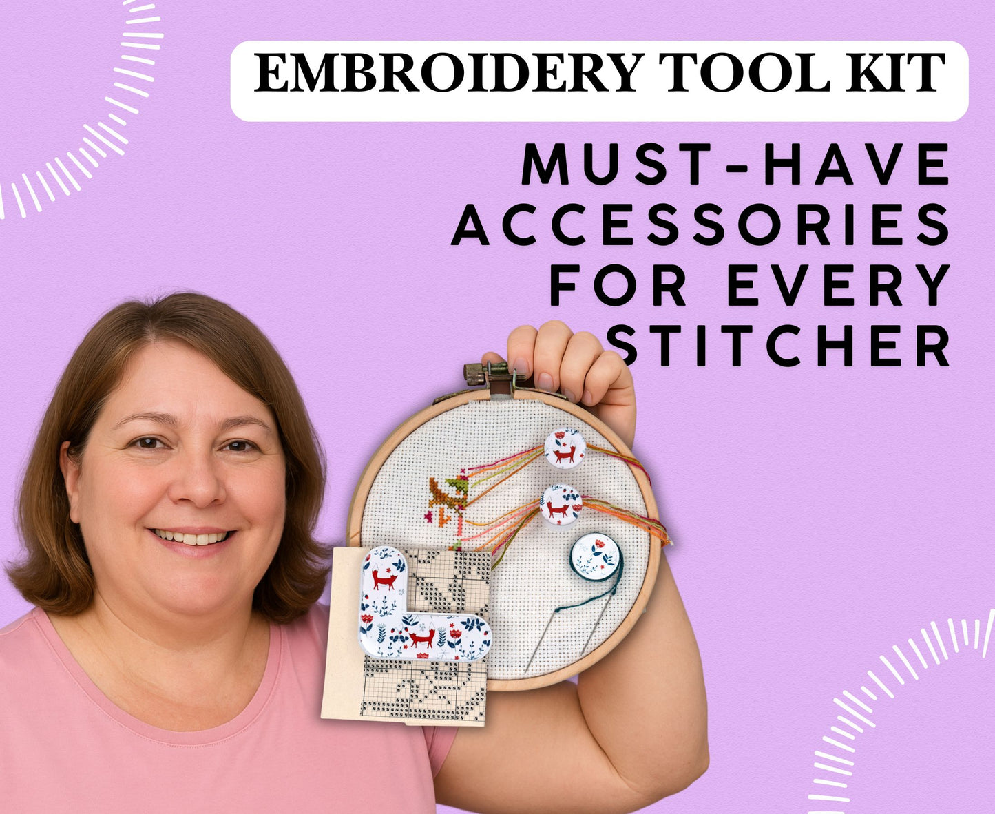 Foxes Accessory set 4 game changers for cross stitch: Pattern marker window - Parking bobbins - Thread hopper Dariamakes