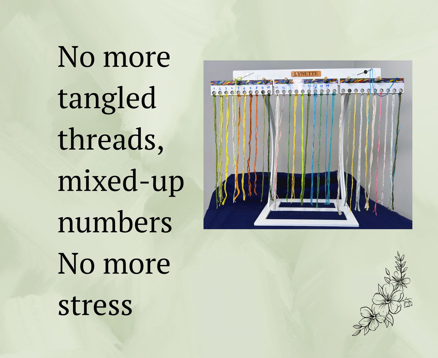 Wooden embroidery floss organizer for cross stitch floss