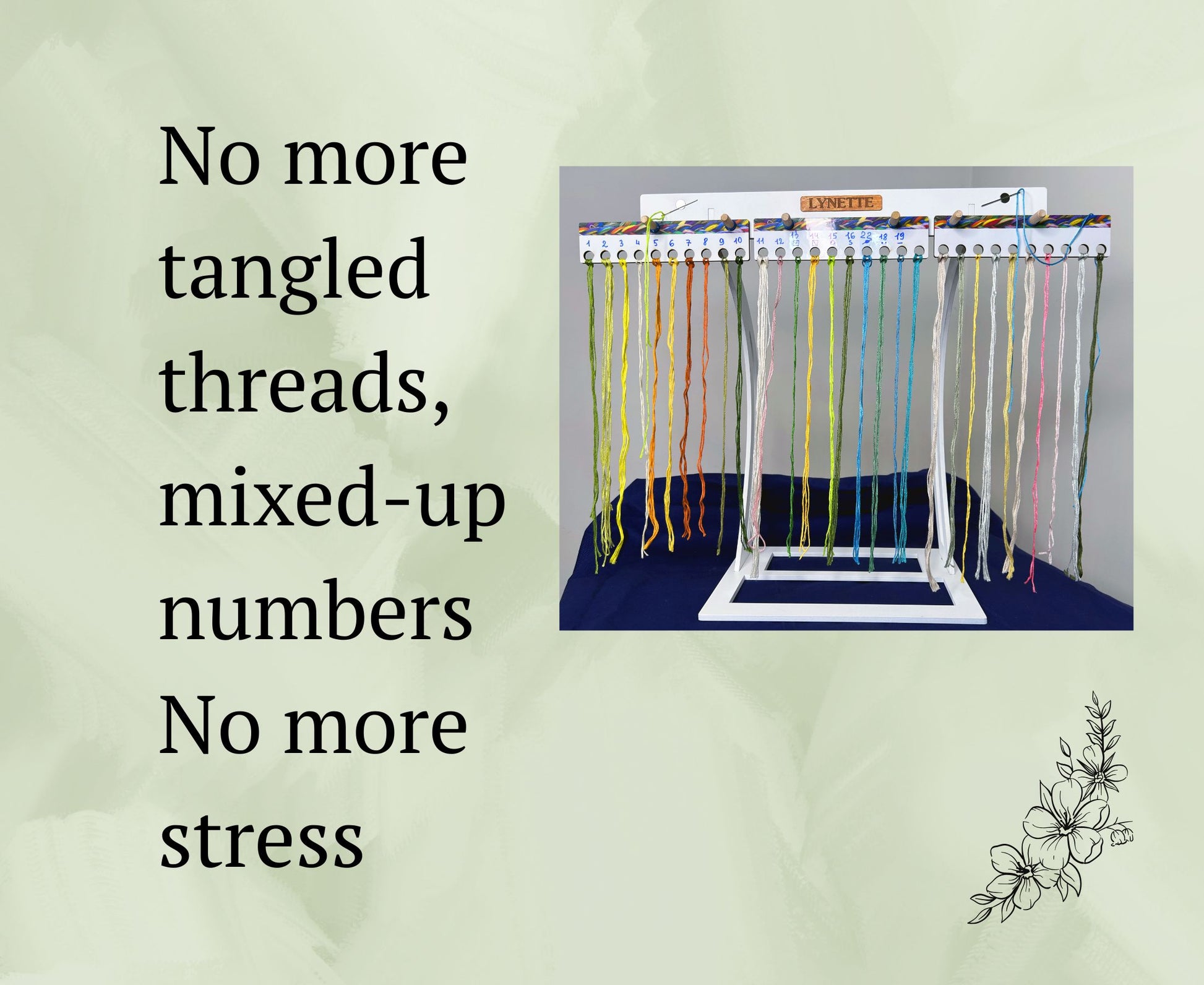 Wooden embroidery floss organizer for cross stitch floss