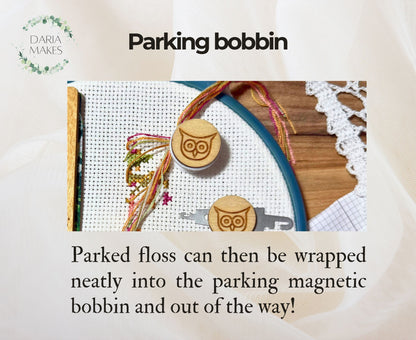 parking bobbins cross stitch Daria Makes