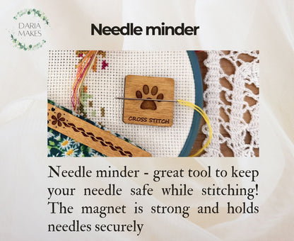 Needle Minder by Daria Makes. Handmade cross stitch accessory designed to keep your needle secure while adding charm to your project