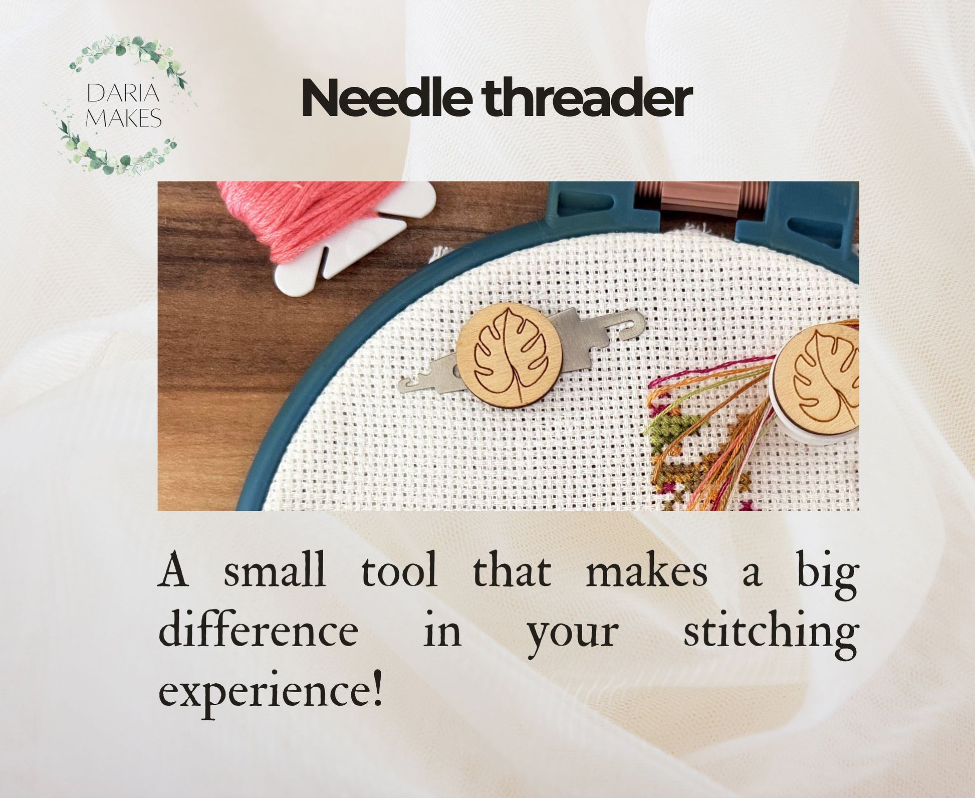 Daria Makes Cross Stitch Accessory set "Llama & Wildflowers": Magnetic grime guard - Needle threader - Parking bobbin - Needle minder Gift for mother Flosstube