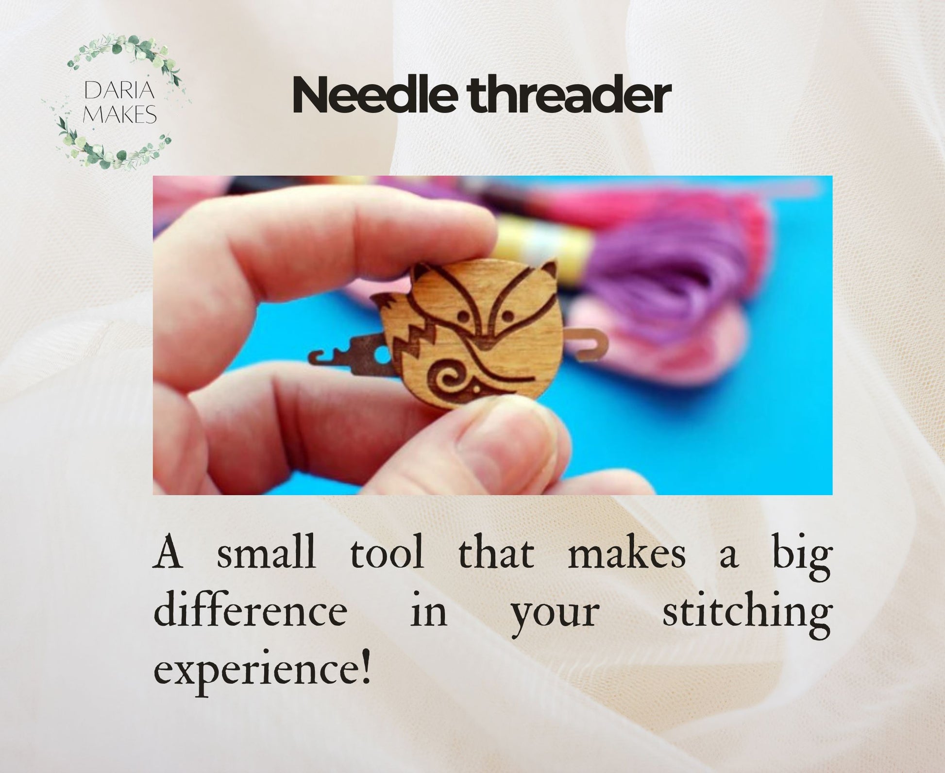 Needle Threader by Daria Makes a practical embroidery tool that makes threading needles quick and easy for cross stitch and needlework