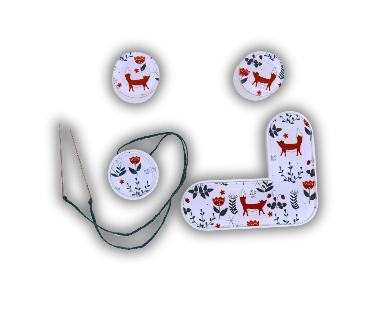 Foxes Accessory set 4 game changers for cross stitch: Pattern marker window - Parking bobbins - Thread hopper Dariamakes