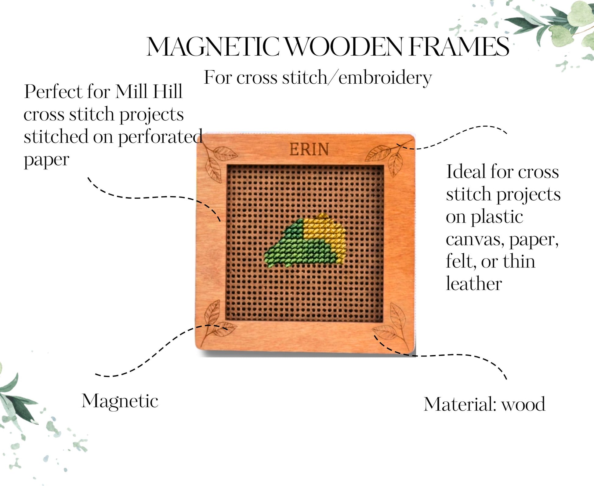 Wooden magnetic cross stitch frame embroidery hoop for plastic canvas, perforated paper

Magnetic Embroidery Frame Hoop Stand Cross Stitch Accessory