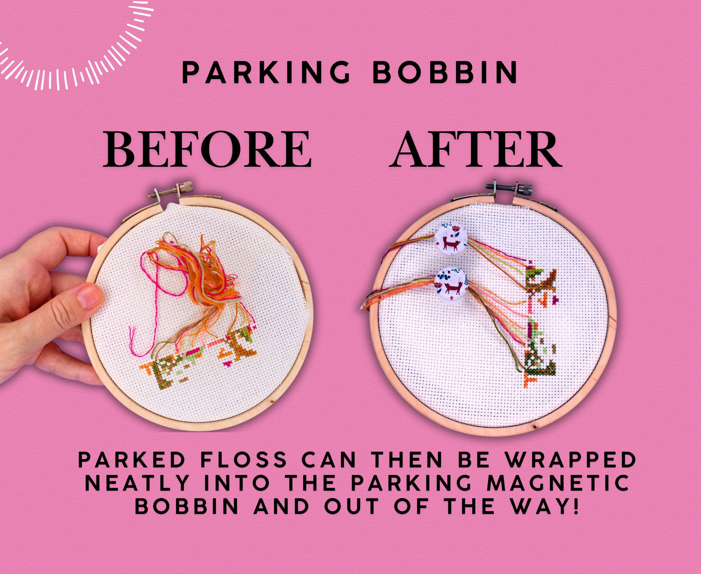 Foxes Accessory set 4 game changers for cross stitch: Pattern marker window - Parking bobbins - Thread hopper Dariamakes