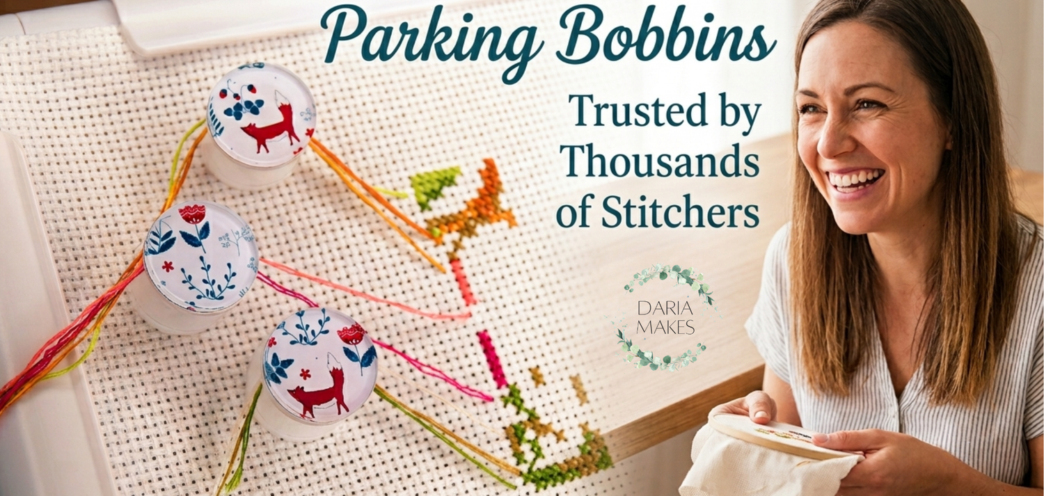 parking bobbins cross stitc Daria Makes