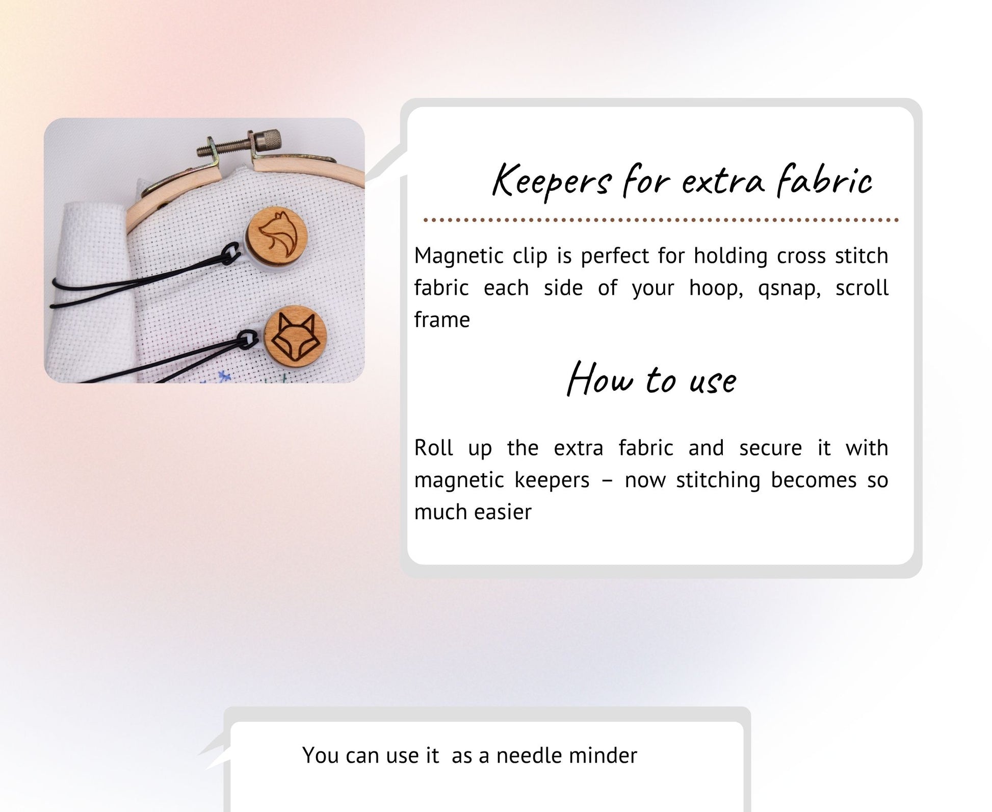 Keepers for cross stitch embroidery