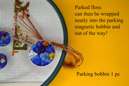 Embroidery accessory set by Daria Makes, including useful parking bobbins and magnetic holders for easy organization. Perfect for cross stitch and needlework lovers, this set helps keep your floss neat and your workspace tidy. A practical and thoughtful gift for crafters, suitable for beginners and experienced stitchers. Designed for comfort, convenience, and a smooth stitching experience