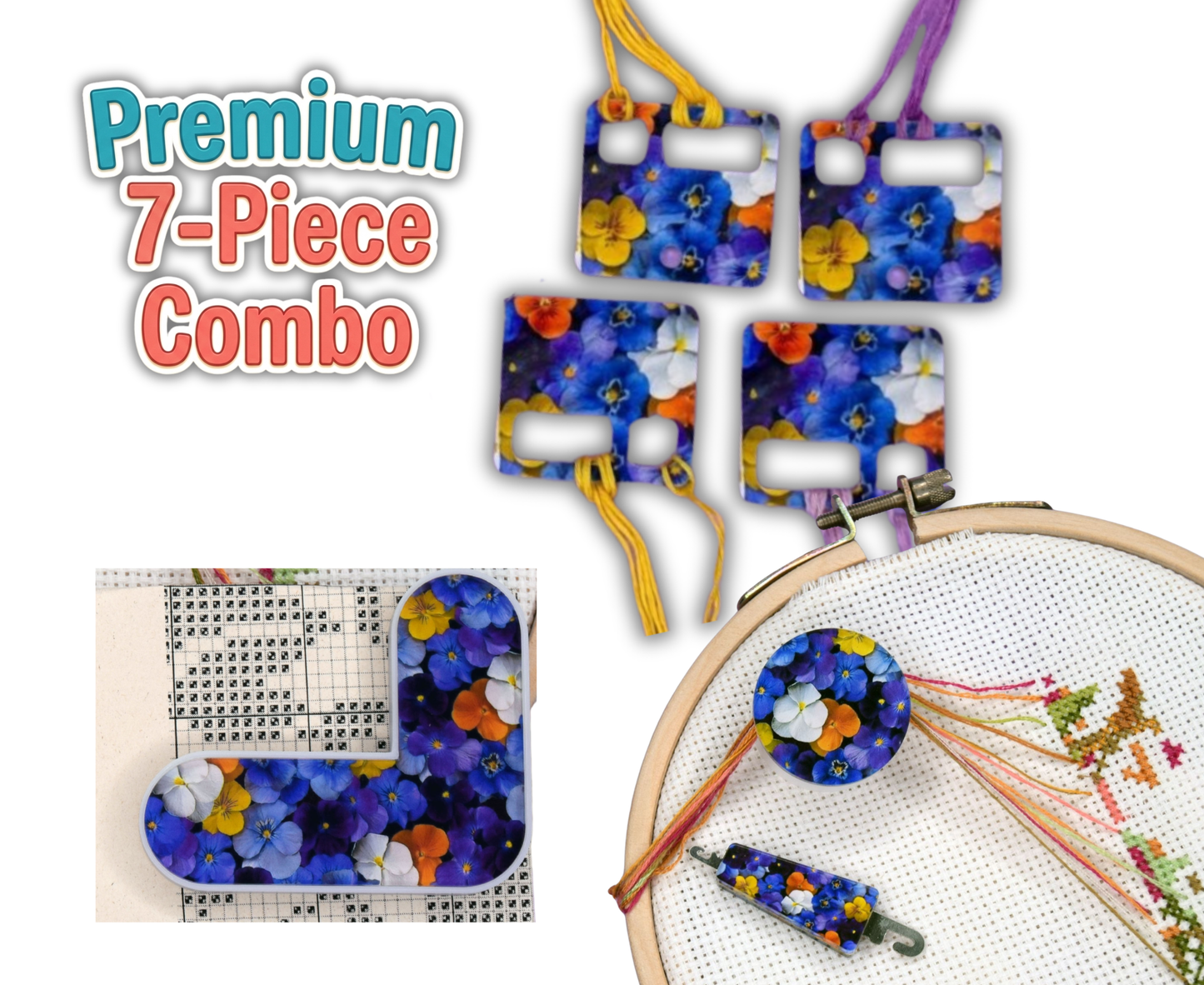 Premium 7 -Piece Combo - Accessory set for cross stitch "Spring Garden" Daria Makes