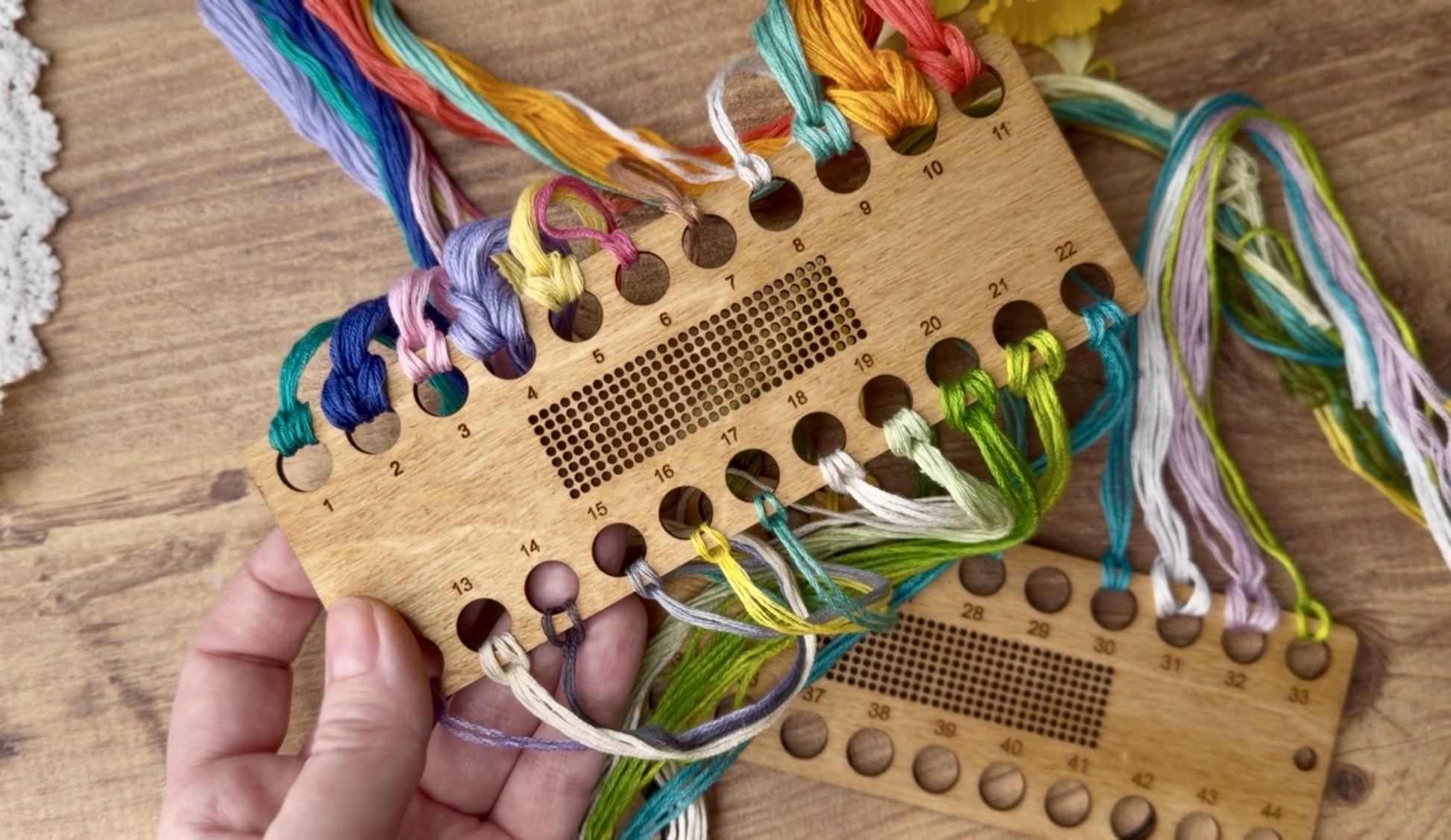 Cross Stitch Floss Organizer for large projects 44 colors: Wooden Thread Holder, Embroidery Tool (Set of 2) Daria Makes