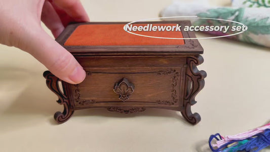 Wooden Chest Filled with Your Embroidery & Sewing Treasures - Accessory set 10 pcs